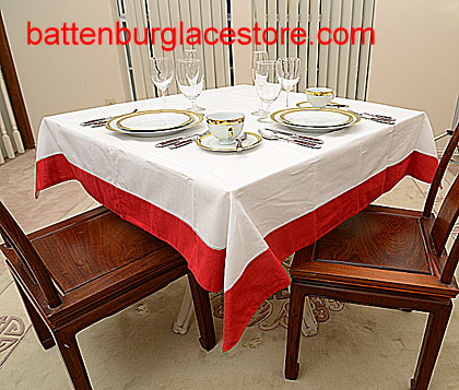 Square Tablecloth. White with color trims. 54 in. Square - Click Image to Close
